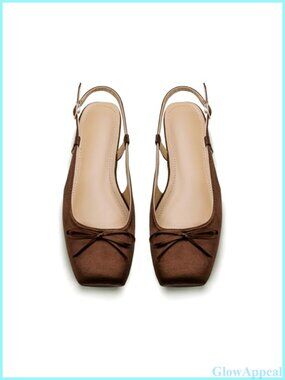 Women's Satin Slingback Ballet Flats Square Toe Bow Knit Dressy Flat Shoes